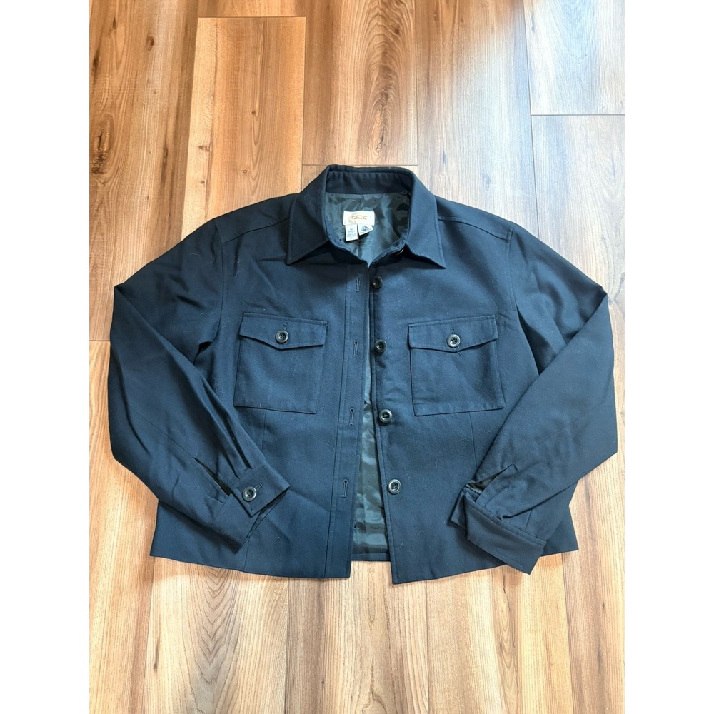 Talbots Button Up Utility Jacket Wool Black‎ Women's 10 Woolmark Casual Preppy